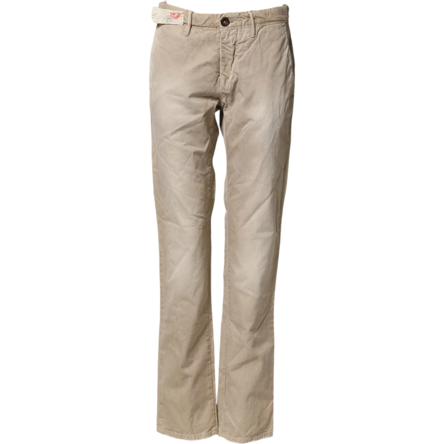 Beige Mid Waist Straight Women Casual Chino Trouser Pants