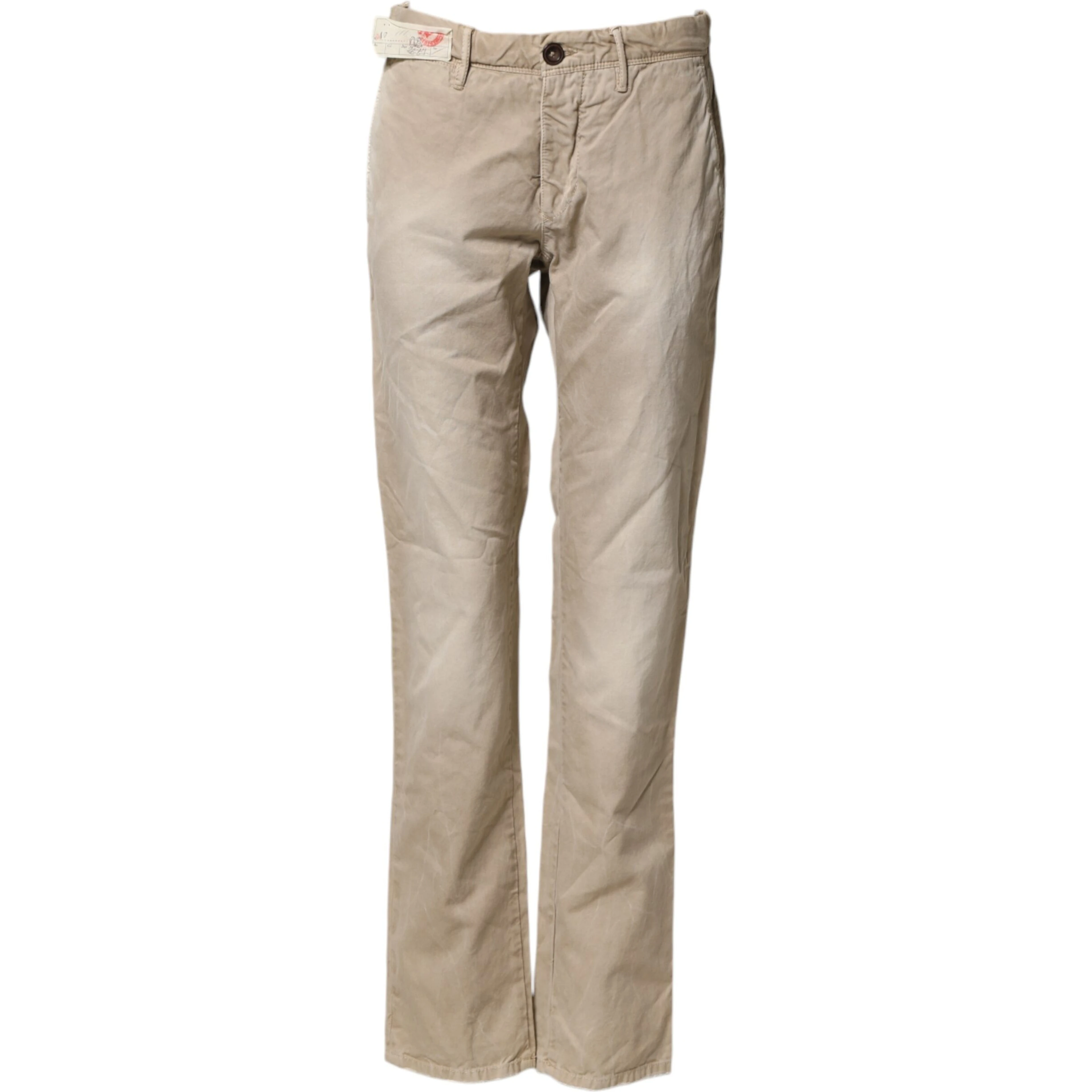 Beige Mid Waist Straight Women Casual Chino Trouser Pants