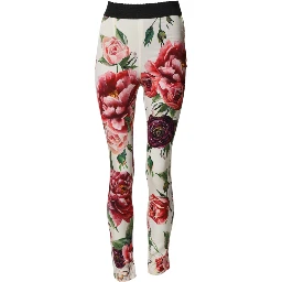 White Floral Leggings Stretch Waist Pants