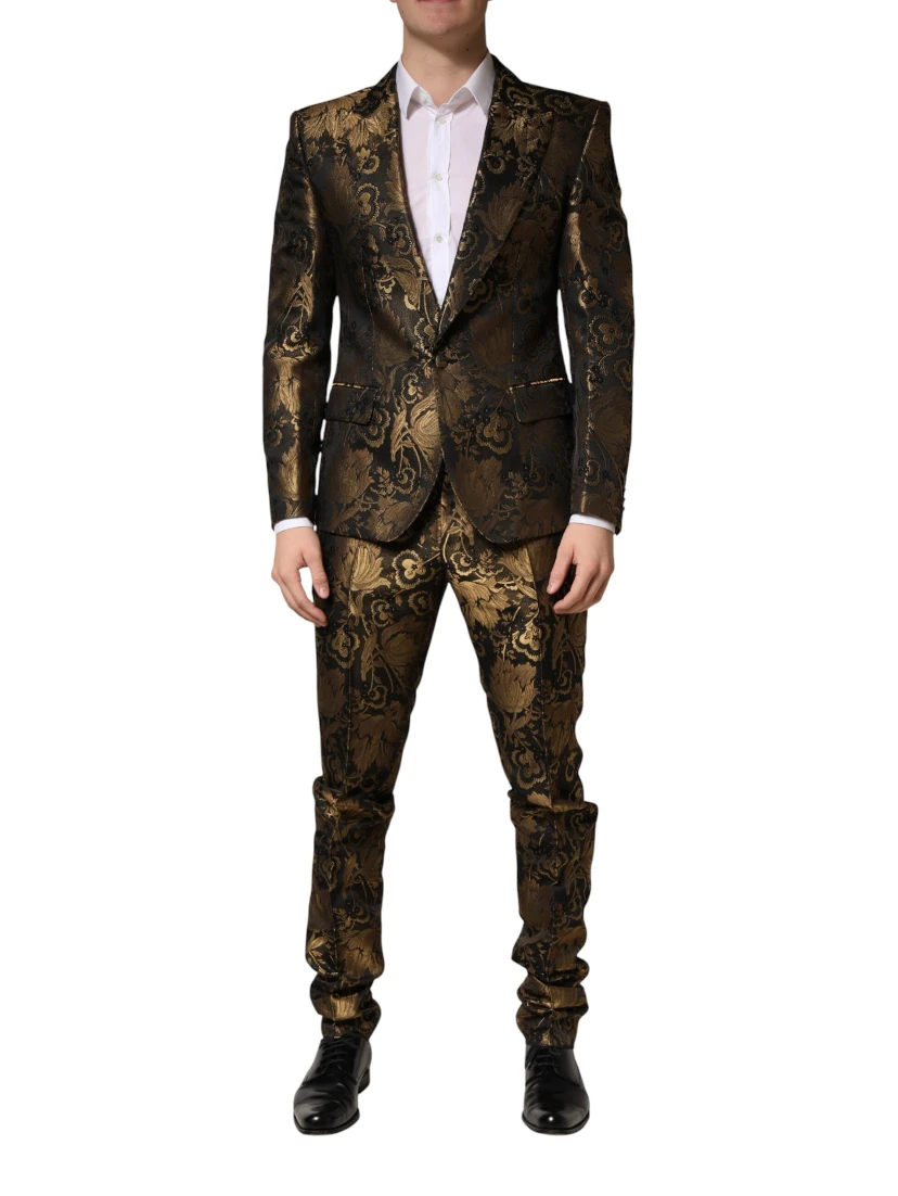 Black Gold Jacquard Single Breasted 2PC Suit