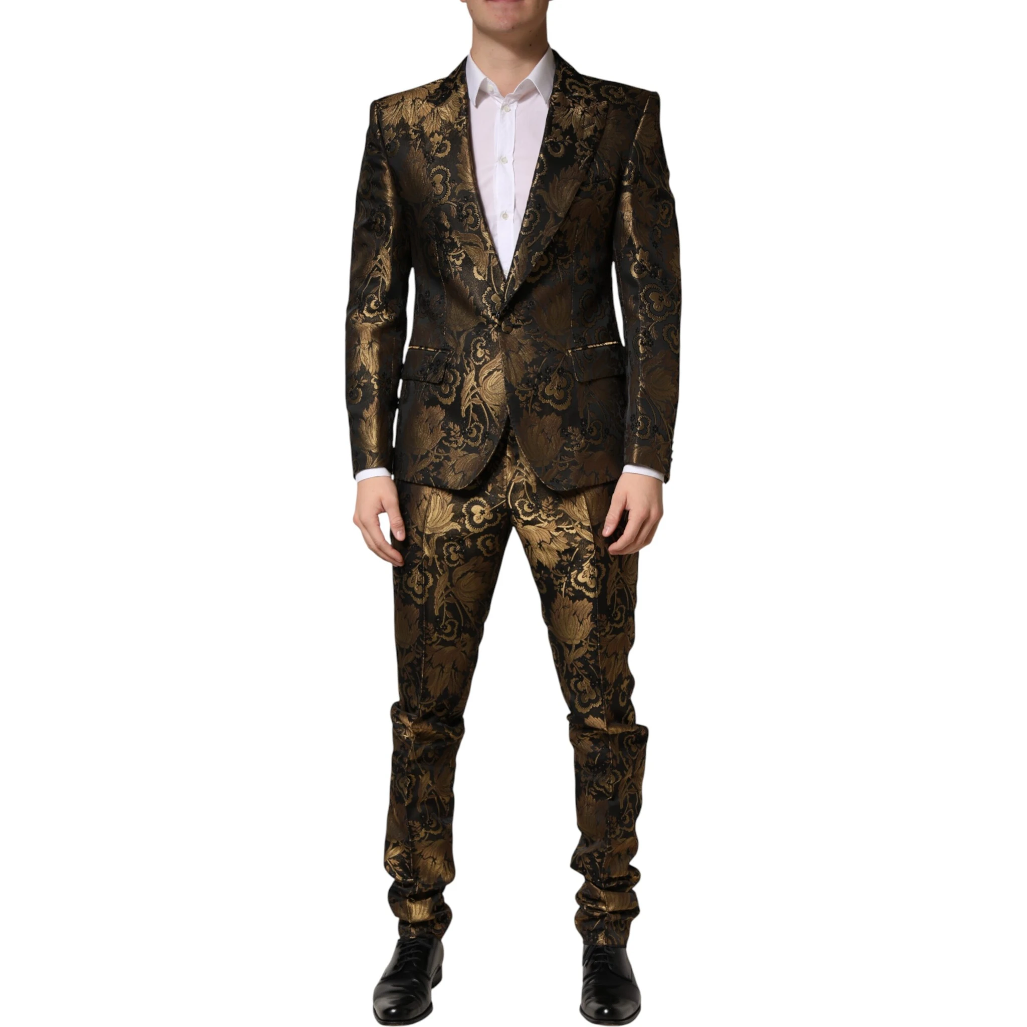 Black Gold Jacquard Single Breasted 2PC Suit