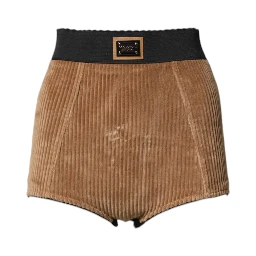Brown Cotton High Waisted Hot Pants Shorts
