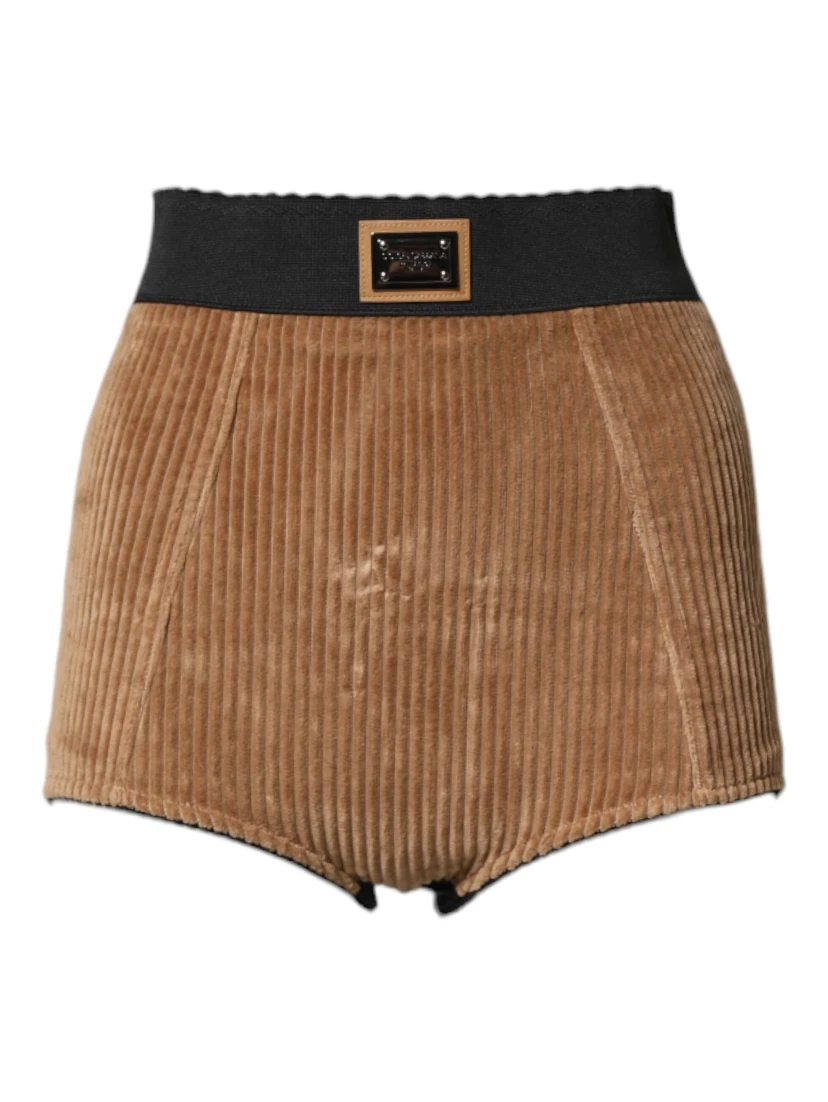 Brown Cotton High Waisted Hot Pants Shorts