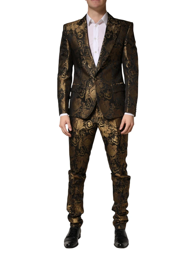 Black Gold Jacquard Single Breasted 2PC Suit alternative