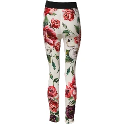 White Floral Leggings Stretch Waist Pants