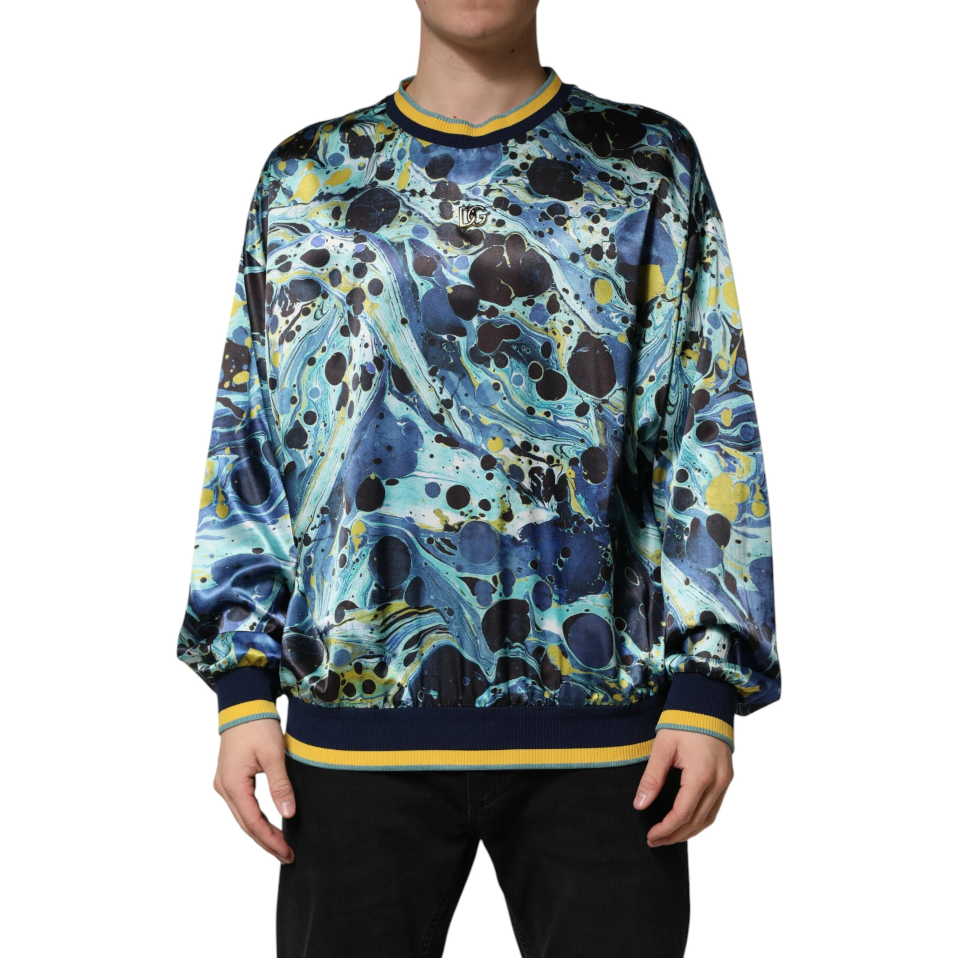 Multicolor Marble Print Pullover Sweater