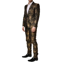 Black Gold Jacquard Single Breasted 2PC Suit