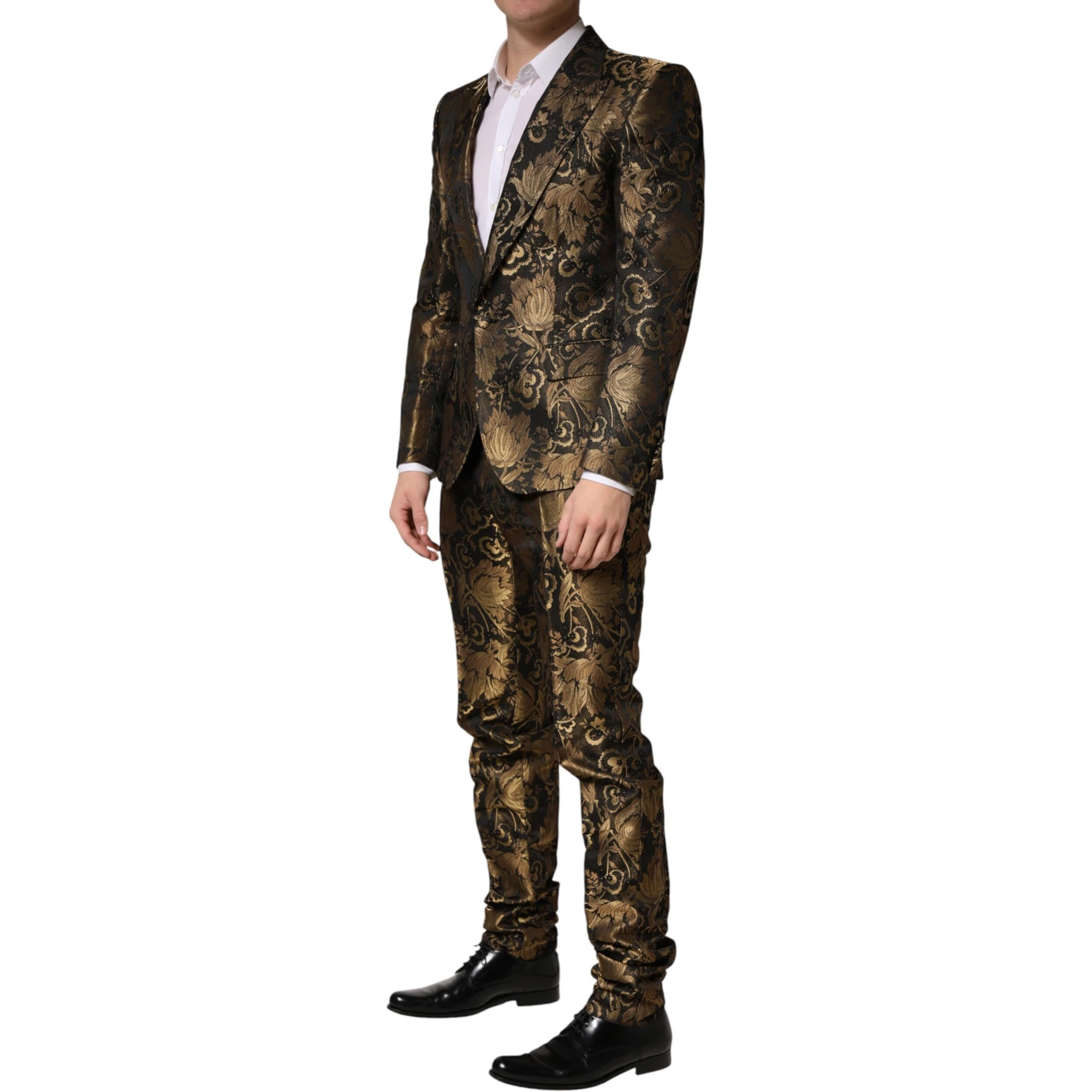 Black Gold Jacquard Single Breasted 2PC Suit