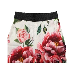 White Floral Leggings Stretch Waist Pants