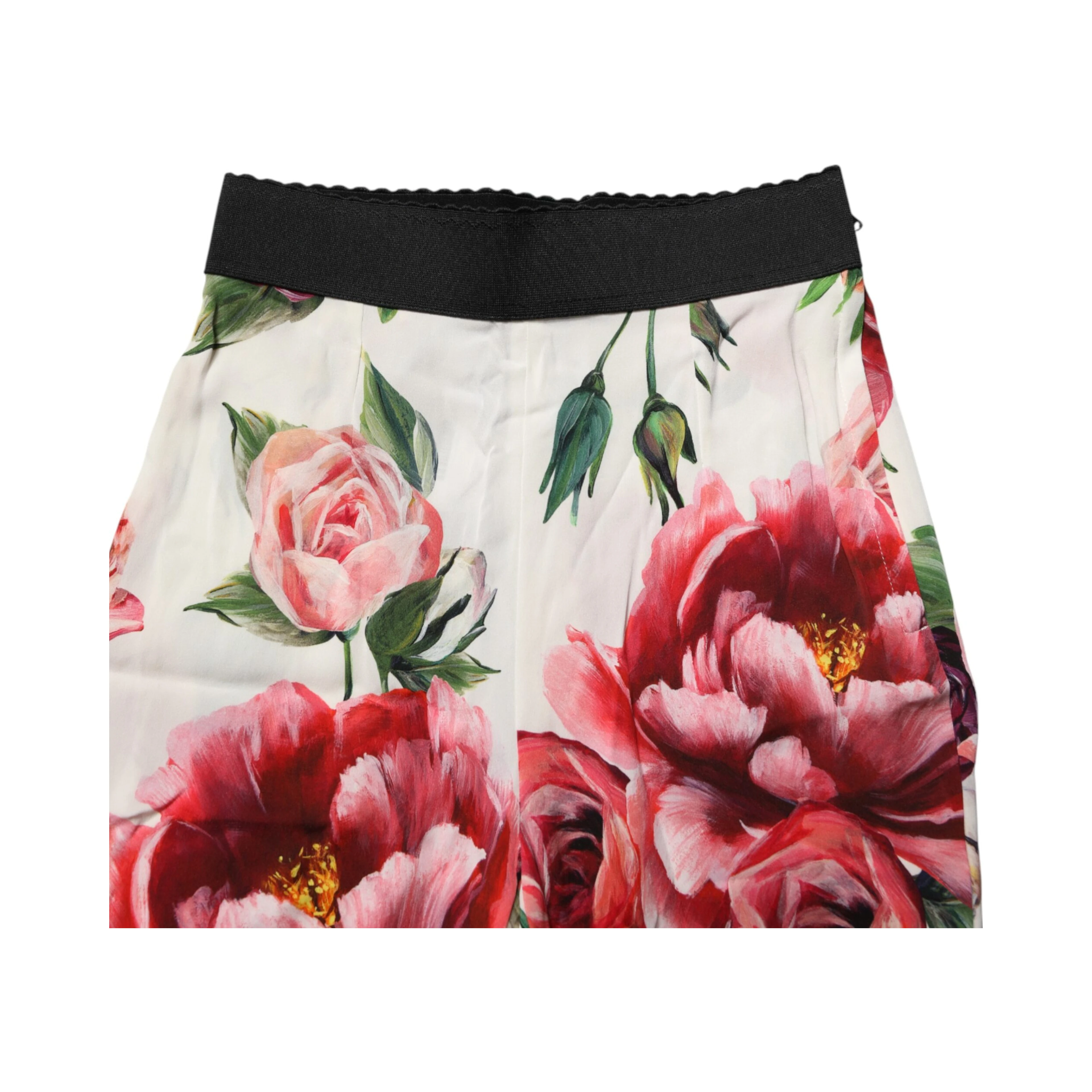 White Floral Leggings Stretch Waist Pants