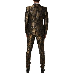 Black Gold Jacquard Single Breasted 2PC Suit