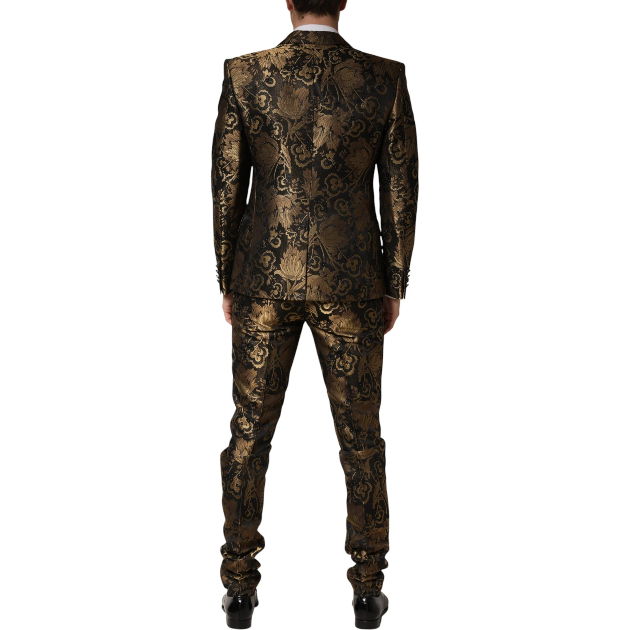 Black Gold Jacquard Single Breasted 2PC Suit