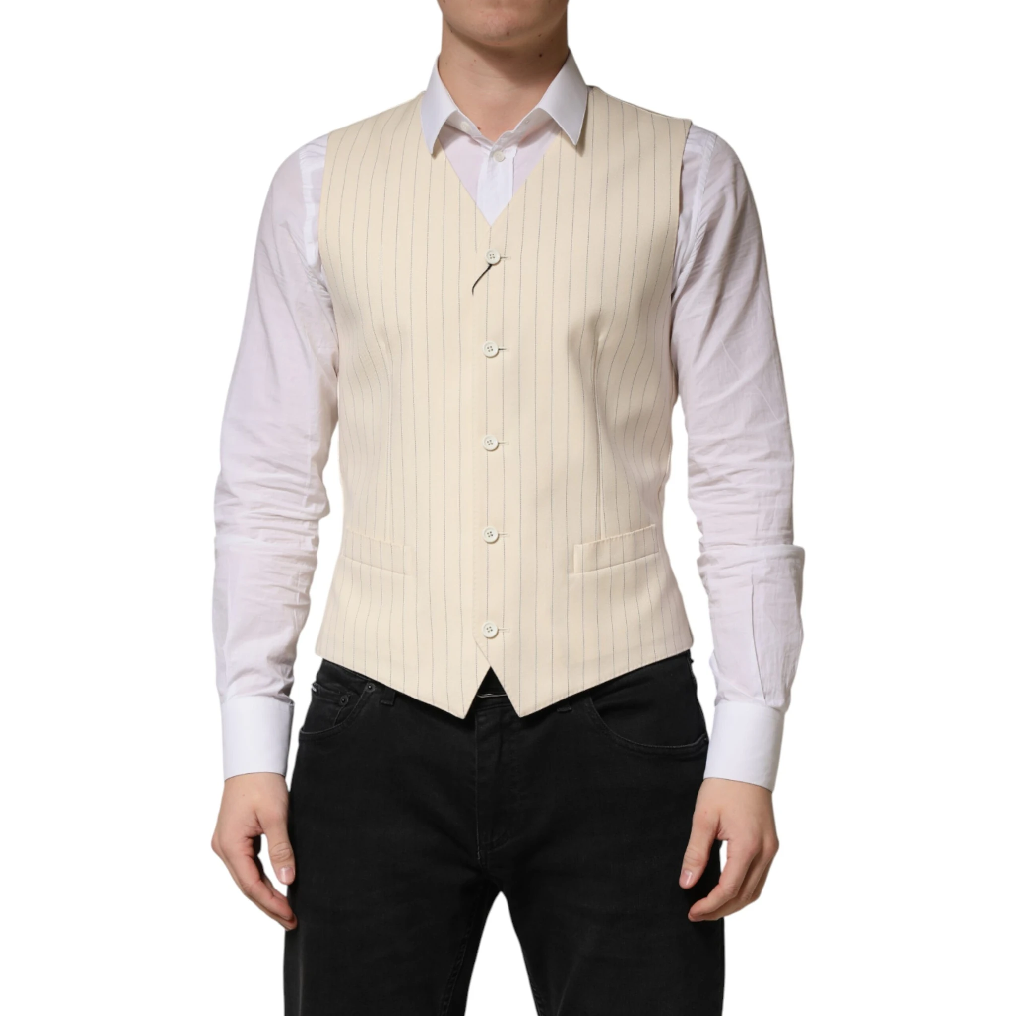 Beige Stripes Wool Dress Men Waistcoat Vest