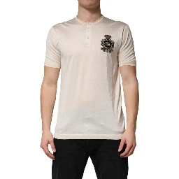 Off White Silk Logo Patch Men Henley T-shirt