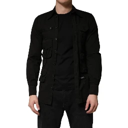 Black Cotton Collared Men Button Down Shirt