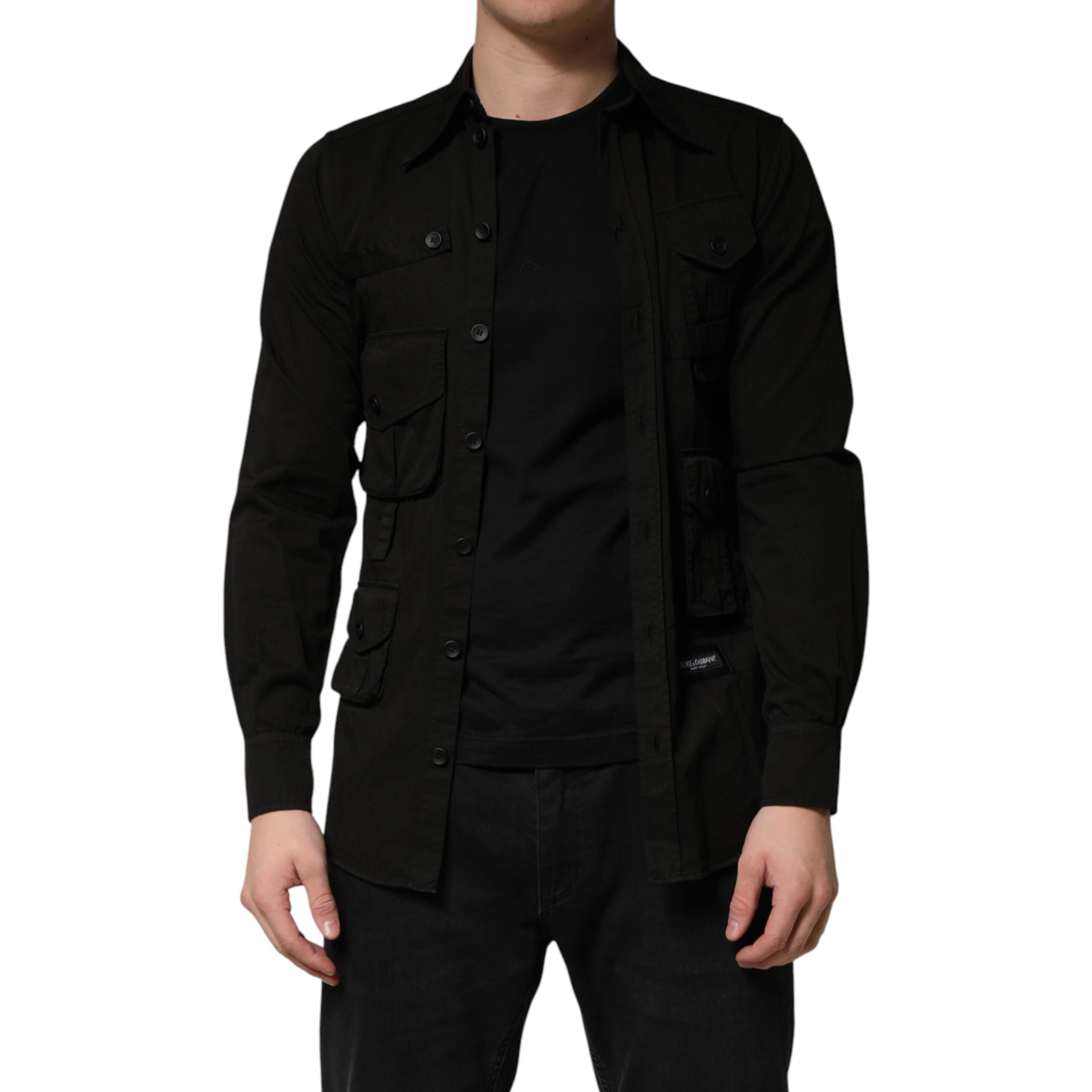 Black Cotton Collared Men Button Down Shirt