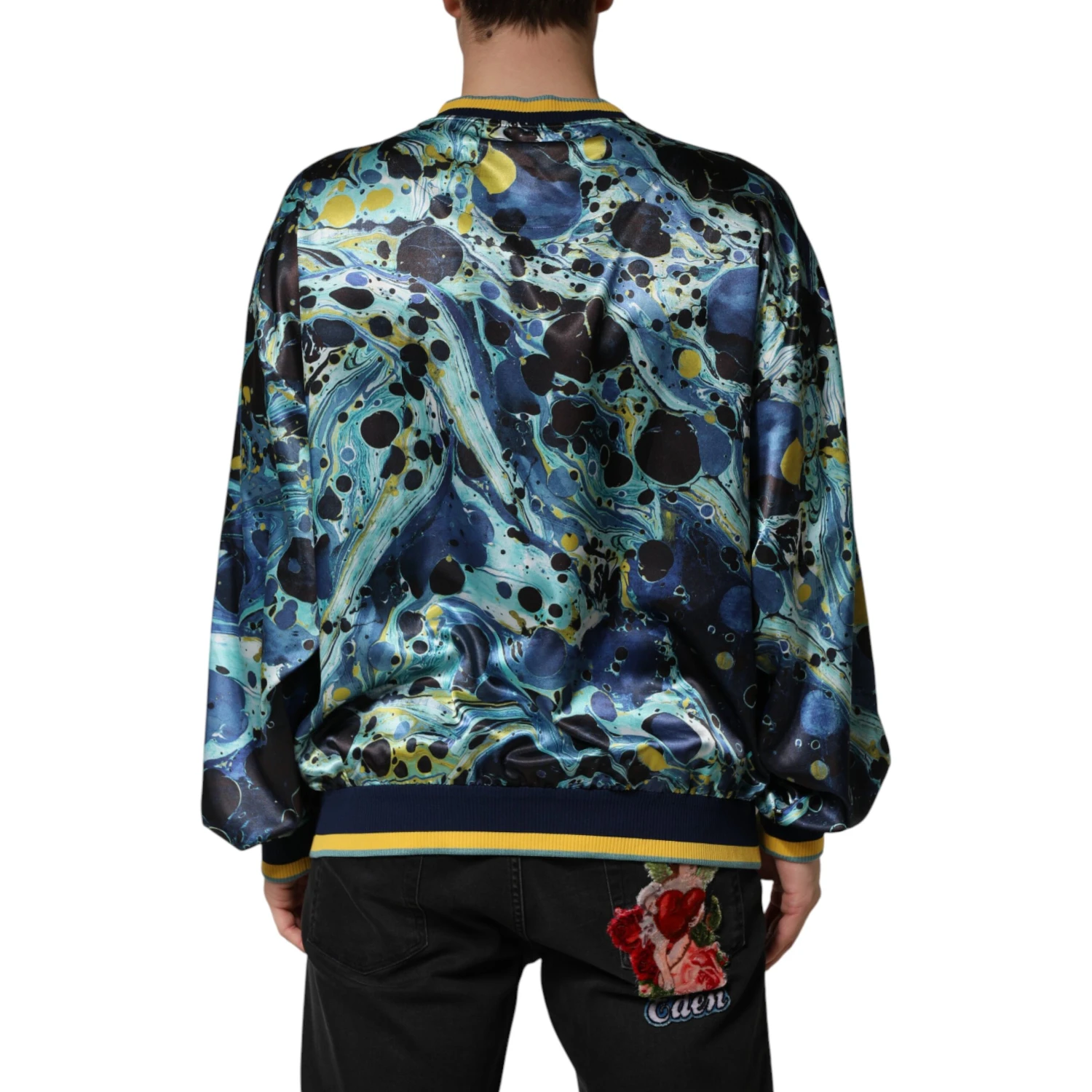 Multicolor Marble Print Pullover Sweater