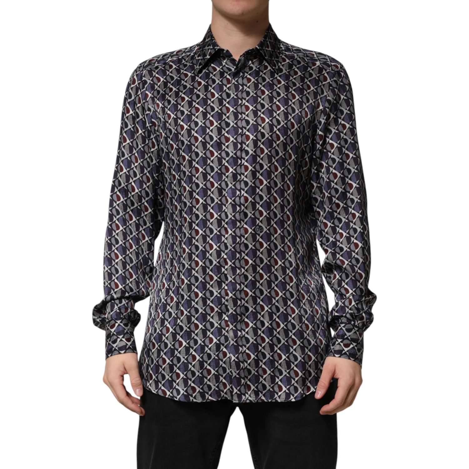 Multicolor Patterned Collared GOLD Men Dress Shirt