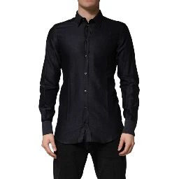Black Dotted Cotton Collared GOLD Dress Shirt