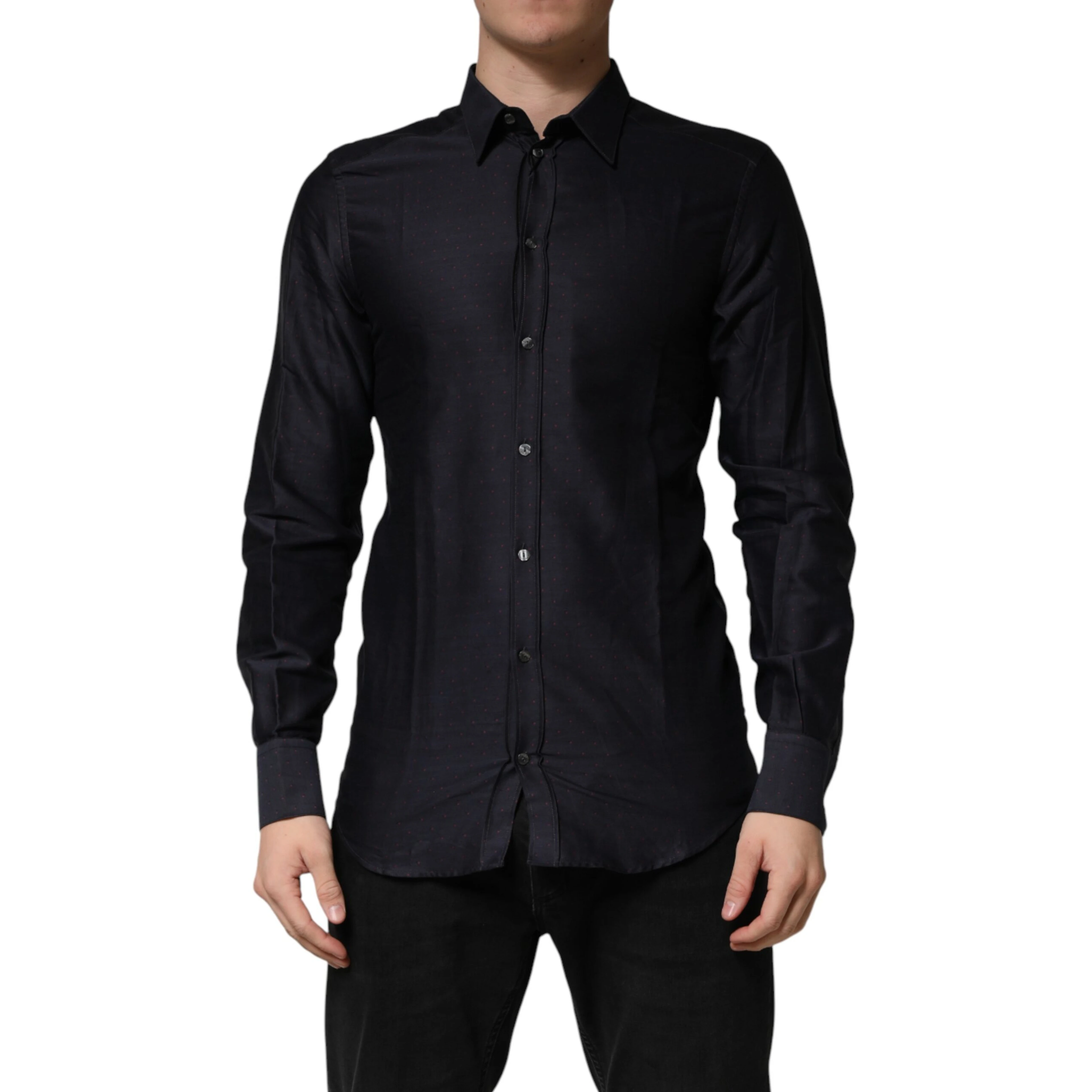 Black Dotted Cotton Collared GOLD Dress Shirt