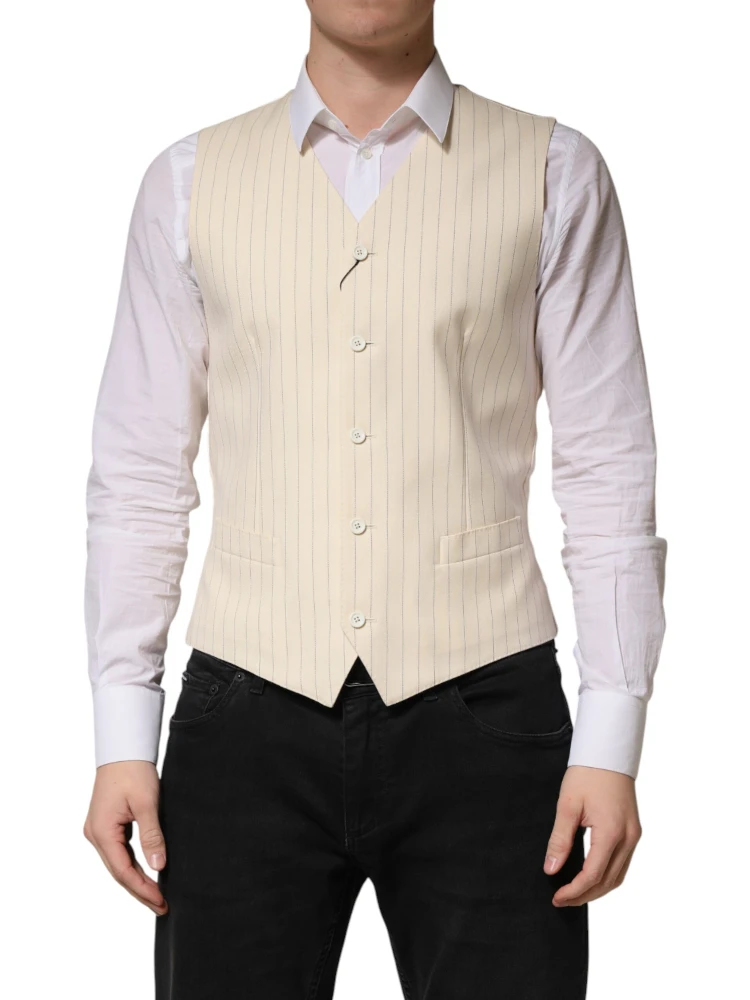 Beige Stripes Wool Dress Men Waistcoat Vest alternative