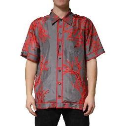 Gray Red Corals Short Sleeves Casual Shirt