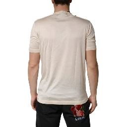 Off White Silk Logo Patch Men Henley T-shirt
