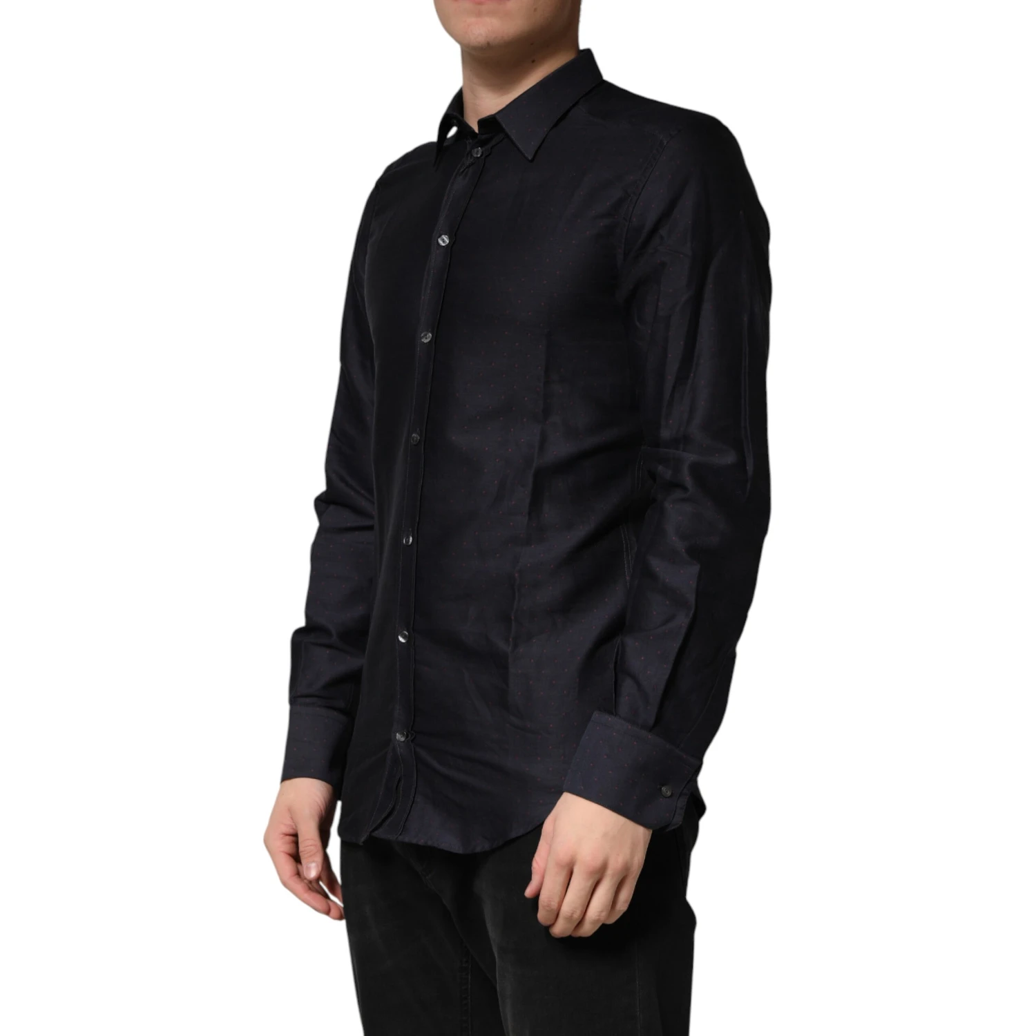 Black Dotted Cotton Collared GOLD Dress Shirt