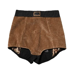 Brown Cotton High Waisted Hot Pants Shorts