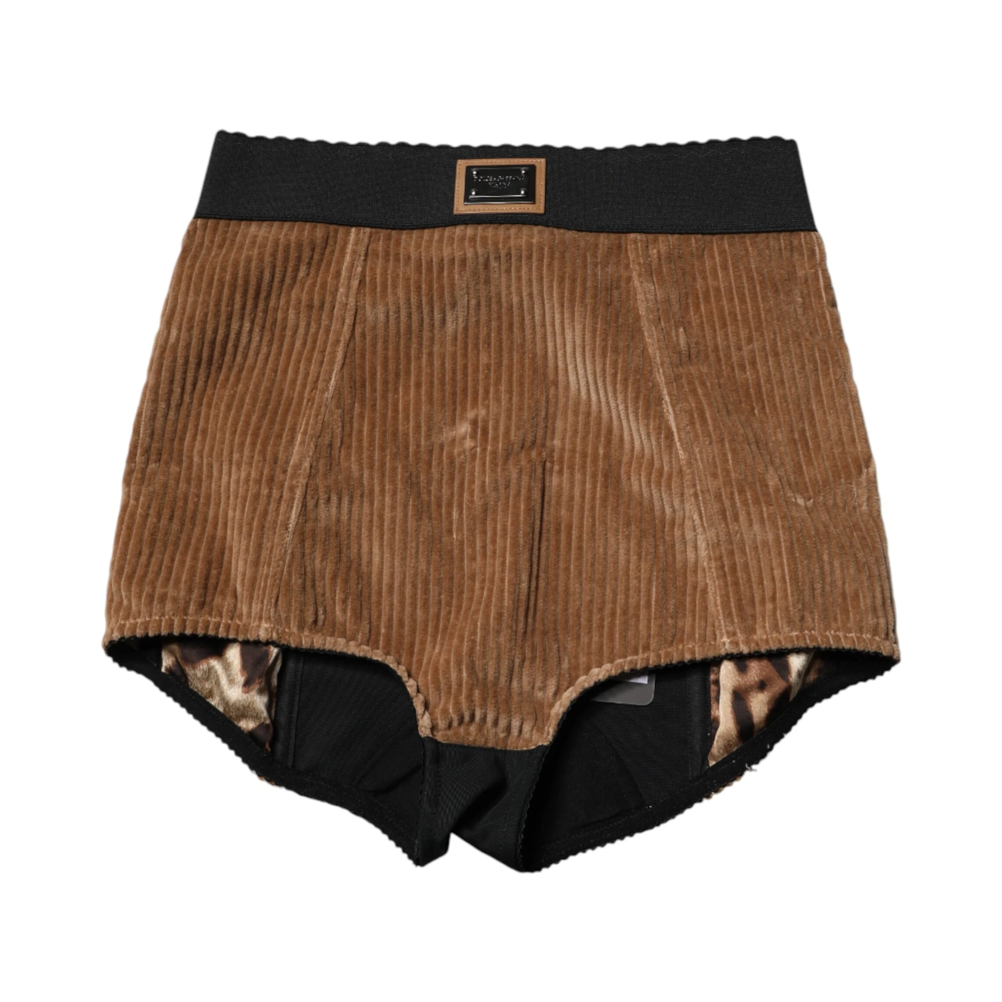 Brown Cotton High Waisted Hot Pants Shorts