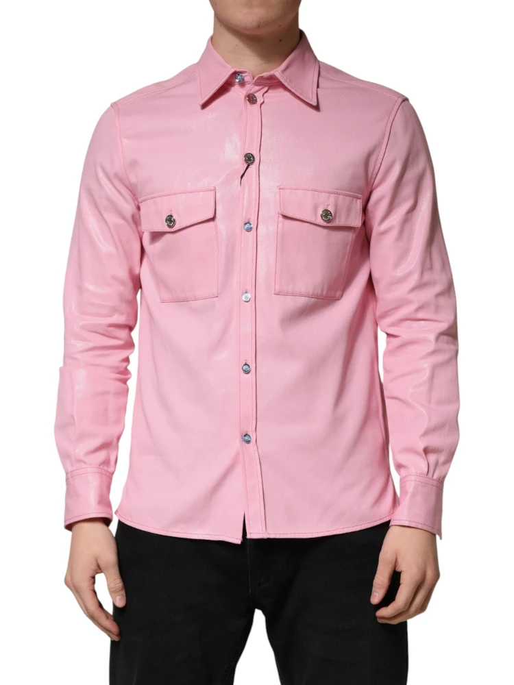 Pink Cotton Collared Men Button Down Shirt alternative