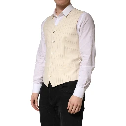 Beige Stripes Wool Dress Men Waistcoat Vest