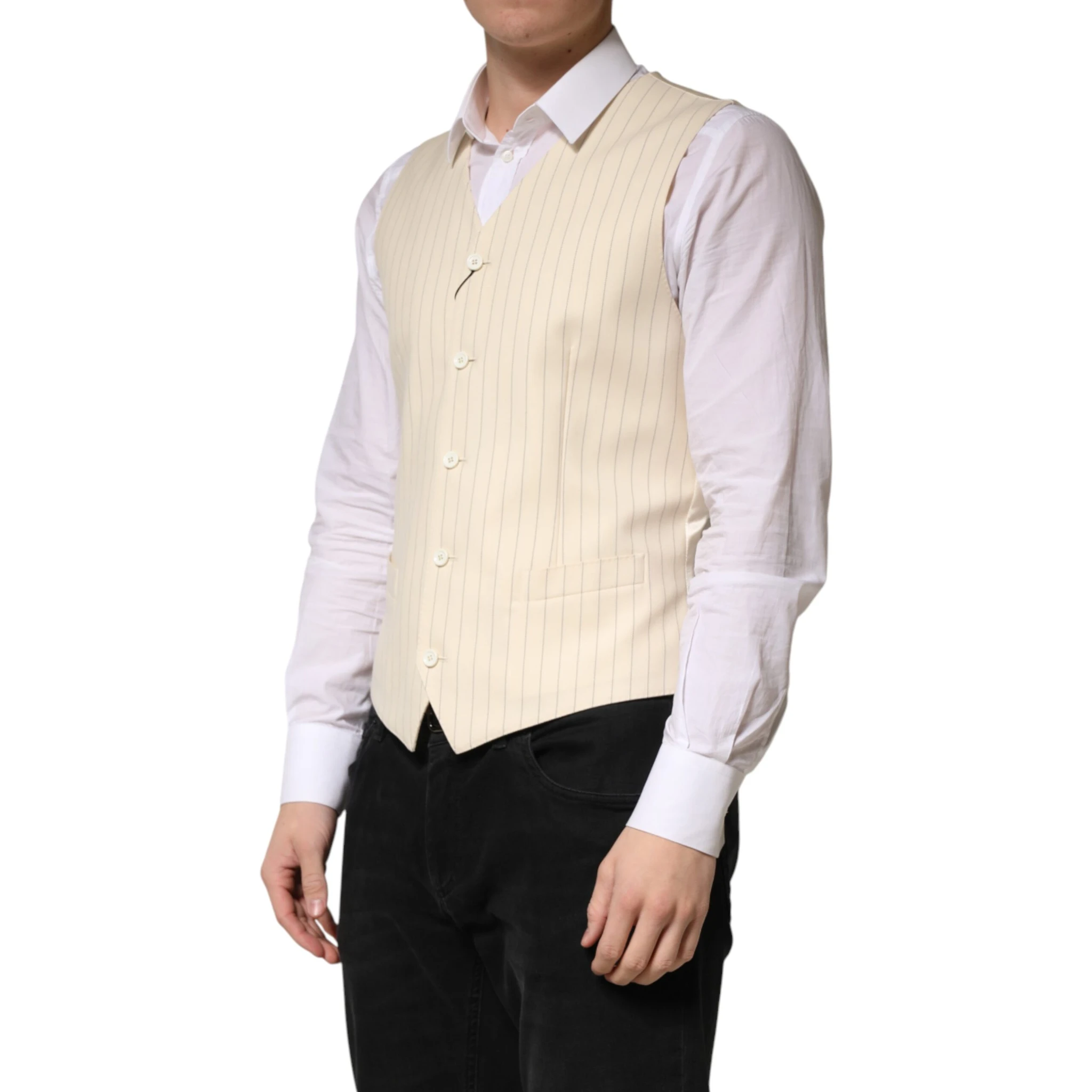 Beige Stripes Wool Dress Men Waistcoat Vest