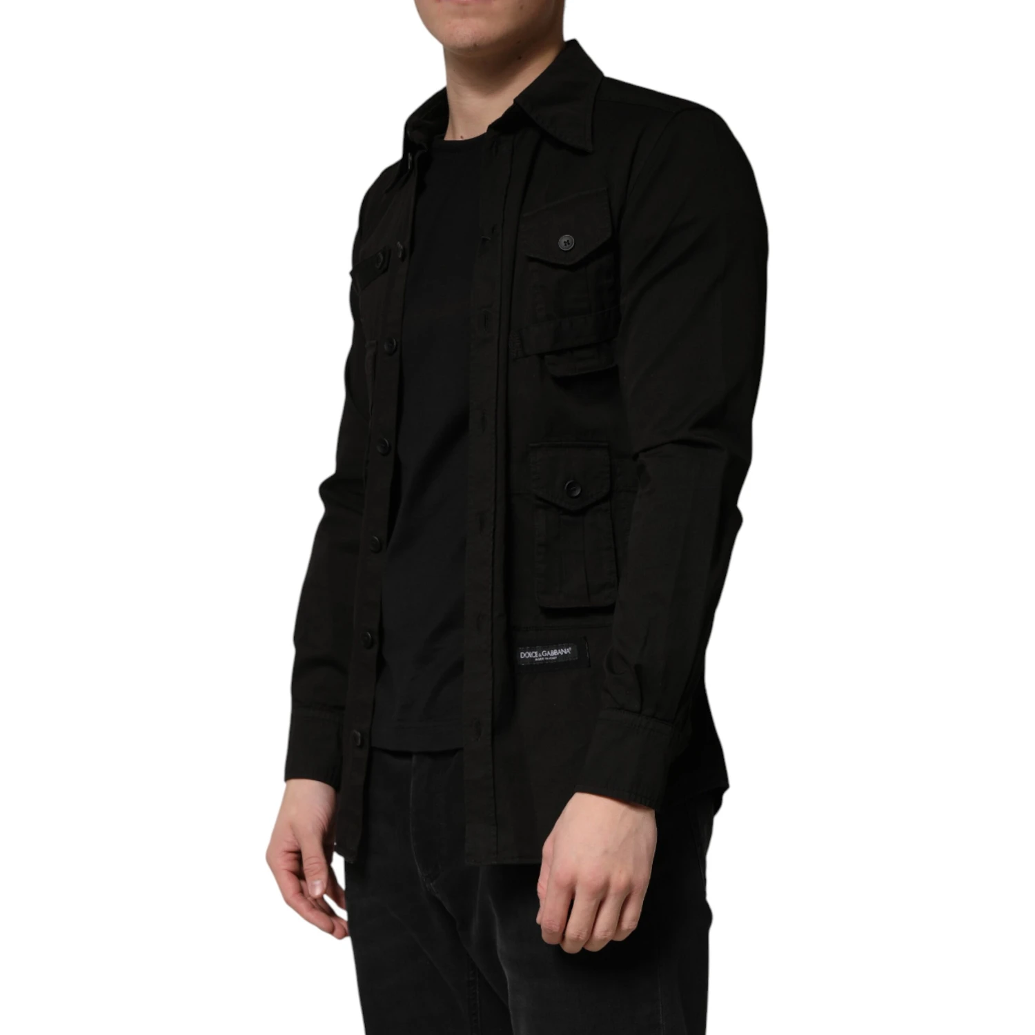 Black Cotton Collared Men Button Down Shirt