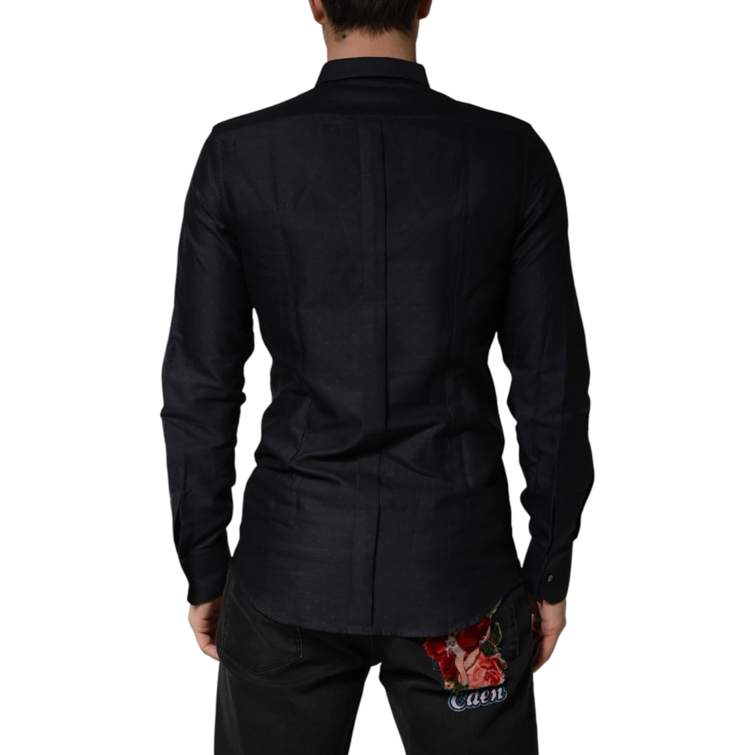 Black Dotted Cotton Collared GOLD Dress Shirt