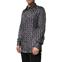 Multicolor Patterned Collared GOLD Men Dress Shirt