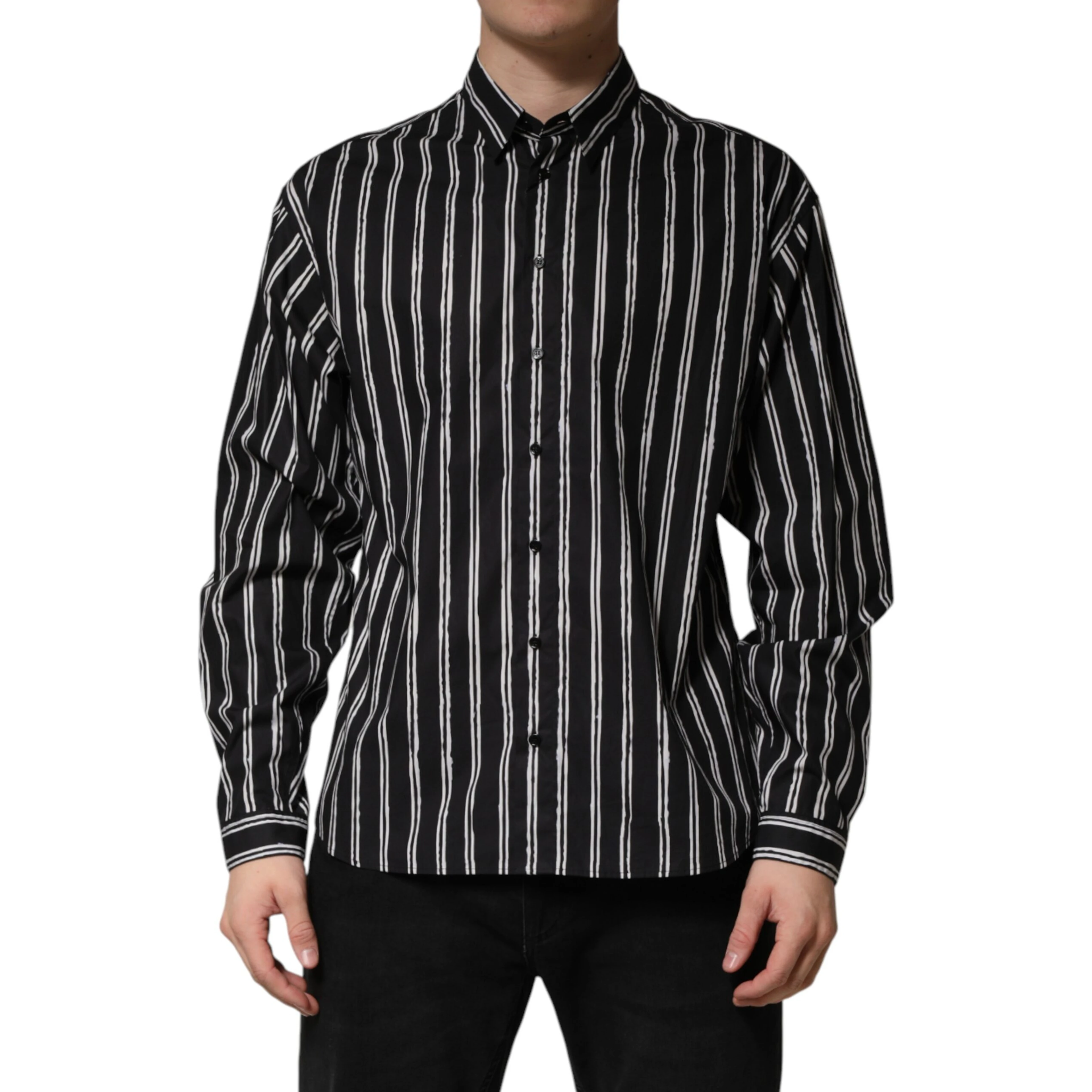 Black Stripes Cotton Men Formal Dress Shirt
