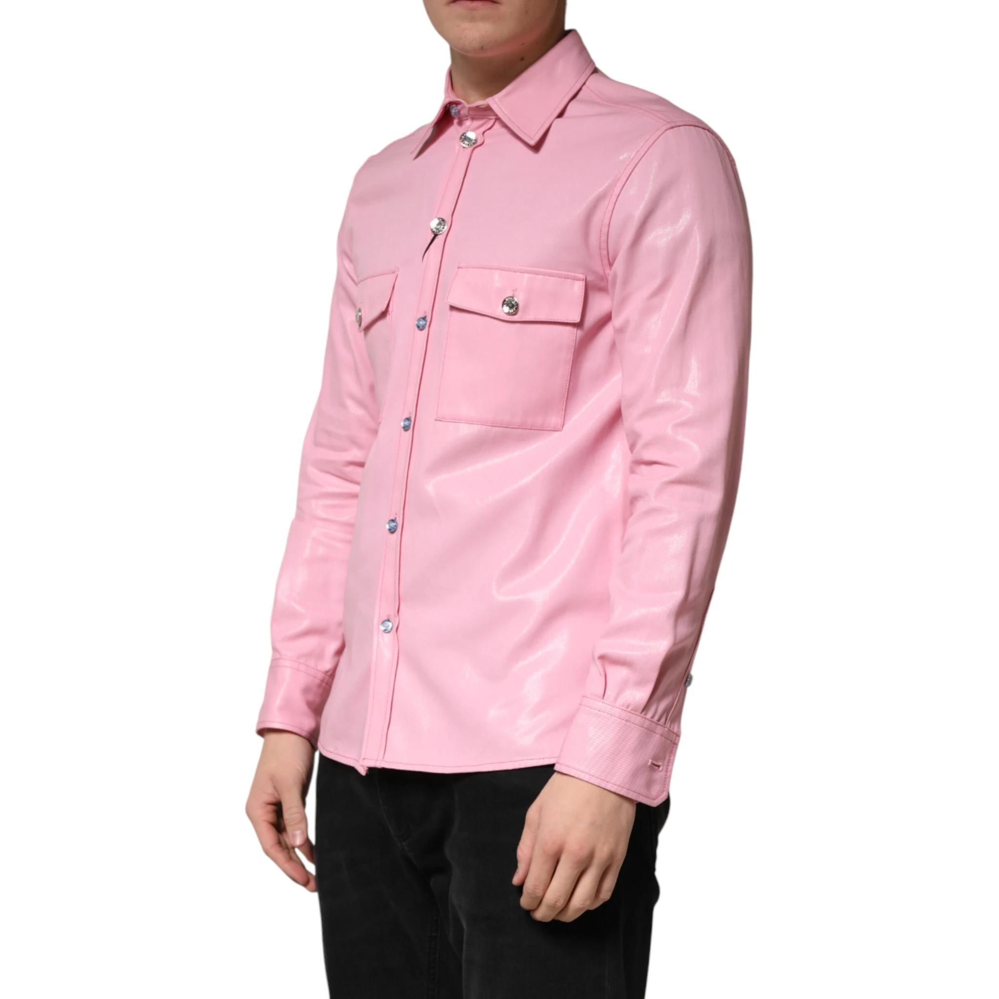 Pink Cotton Collared Men Button Down Shirt