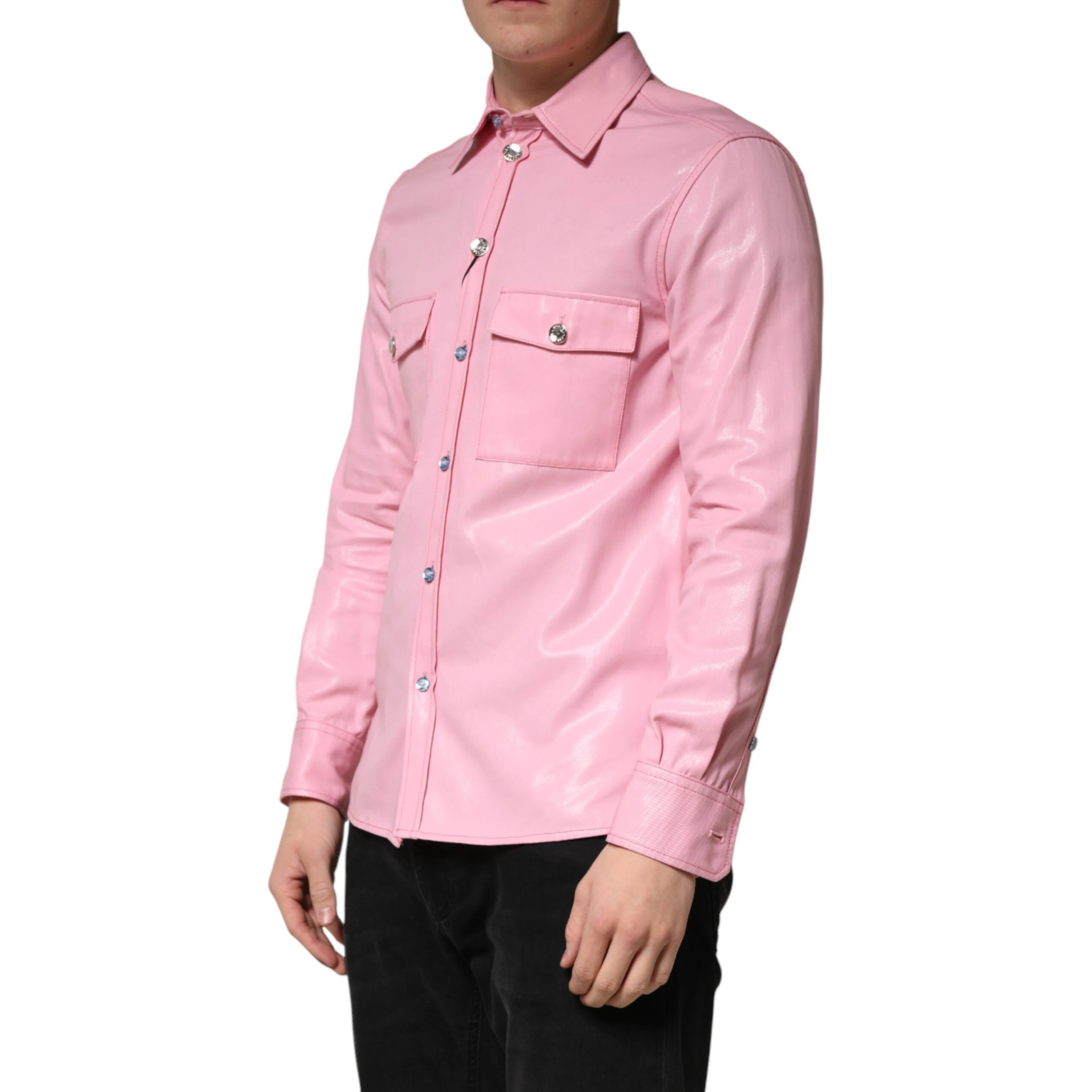 Pink Cotton Collared Men Button Down Shirt