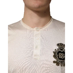 Off White Silk Logo Patch Men Henley T-shirt