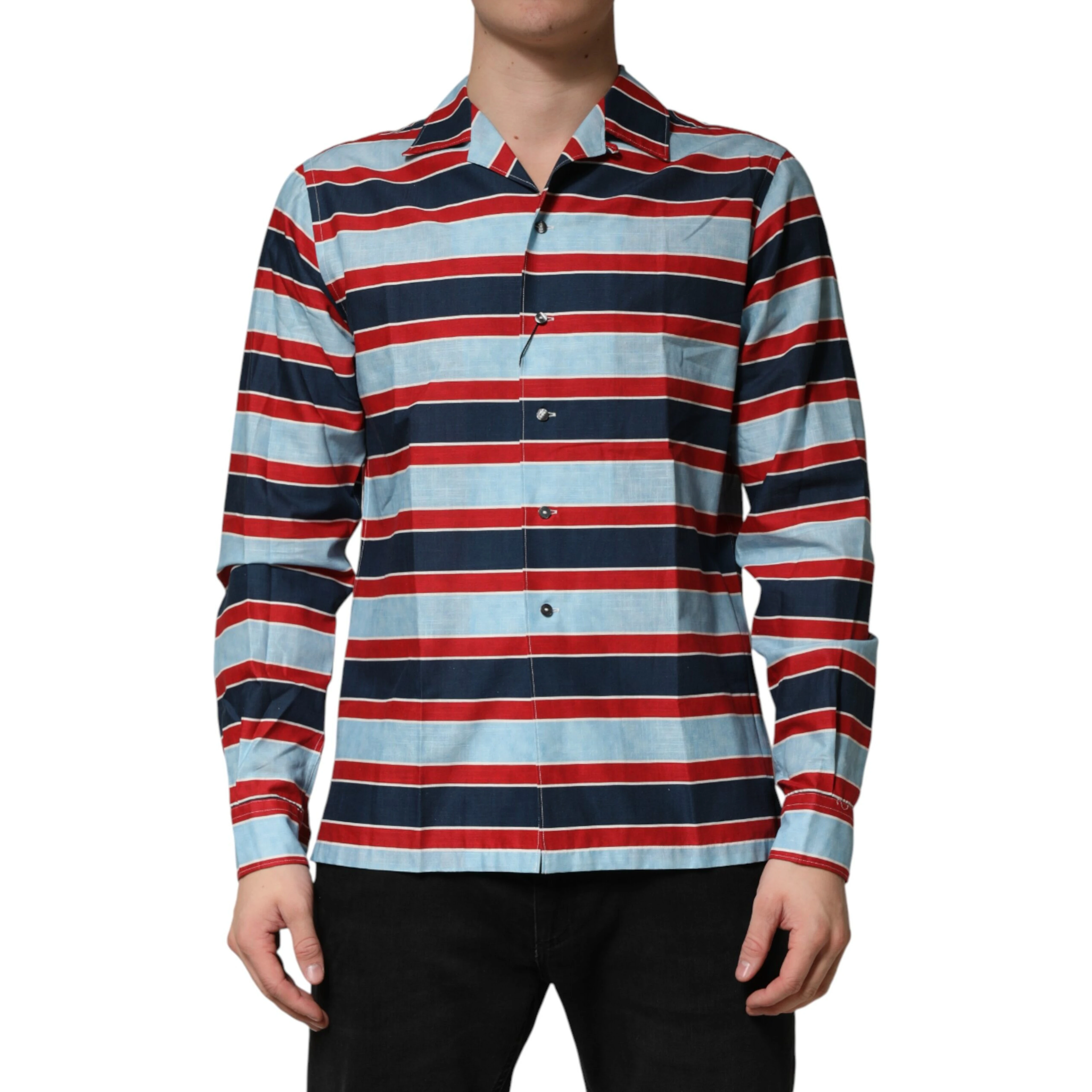 Multicolor Stripes Cotton Men Button Down Shirt