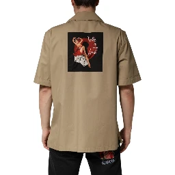 Brown Pin Up Short Sleeves Men Casual Shirt