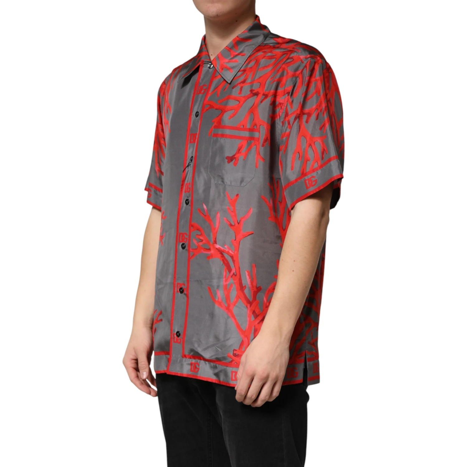 Gray Red Corals Short Sleeves Casual Shirt