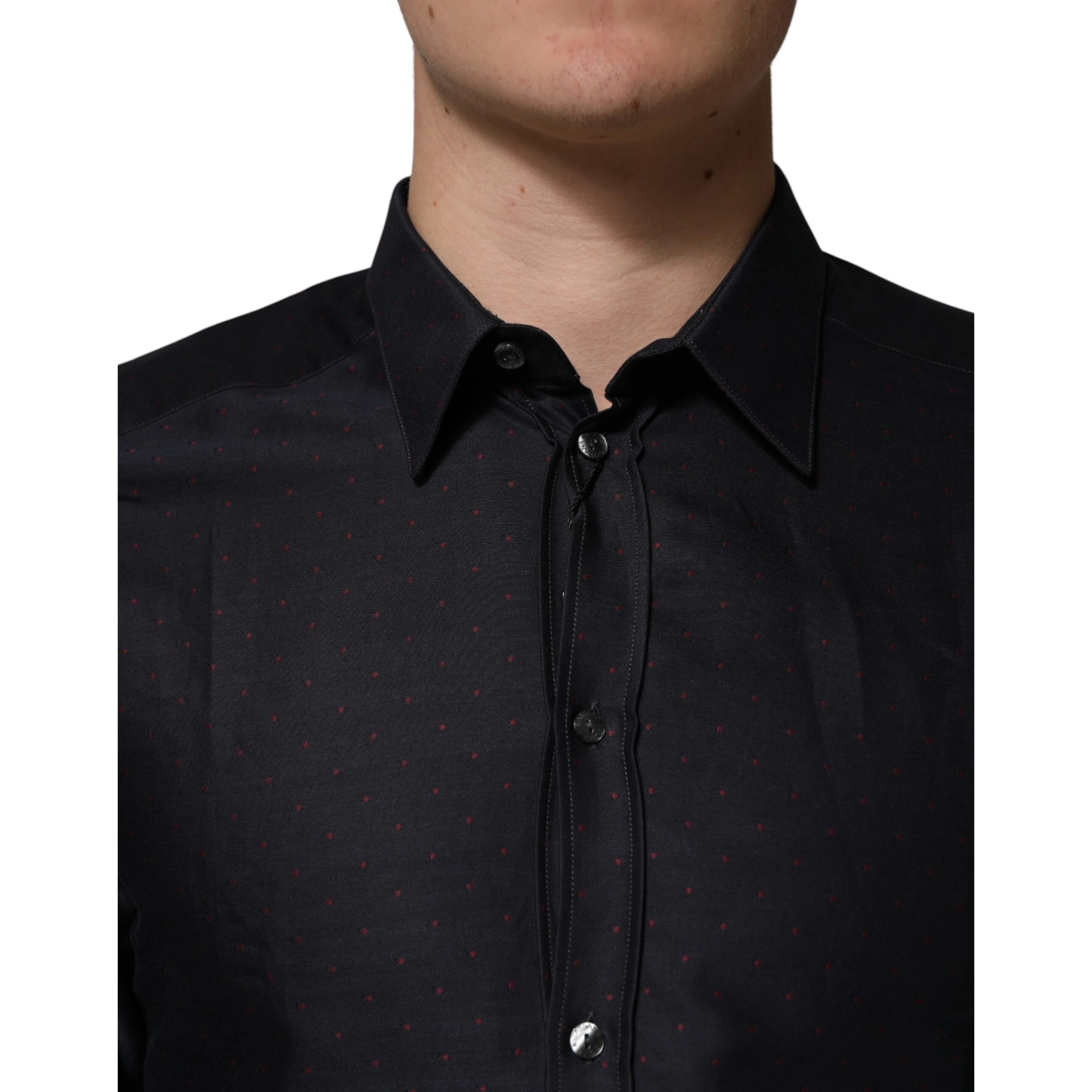 Black Dotted Cotton Collared GOLD Dress Shirt