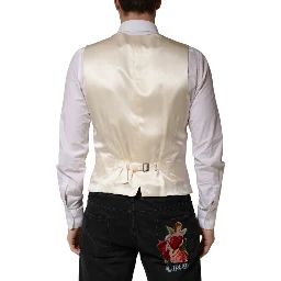 Beige Stripes Wool Dress Men Waistcoat Vest