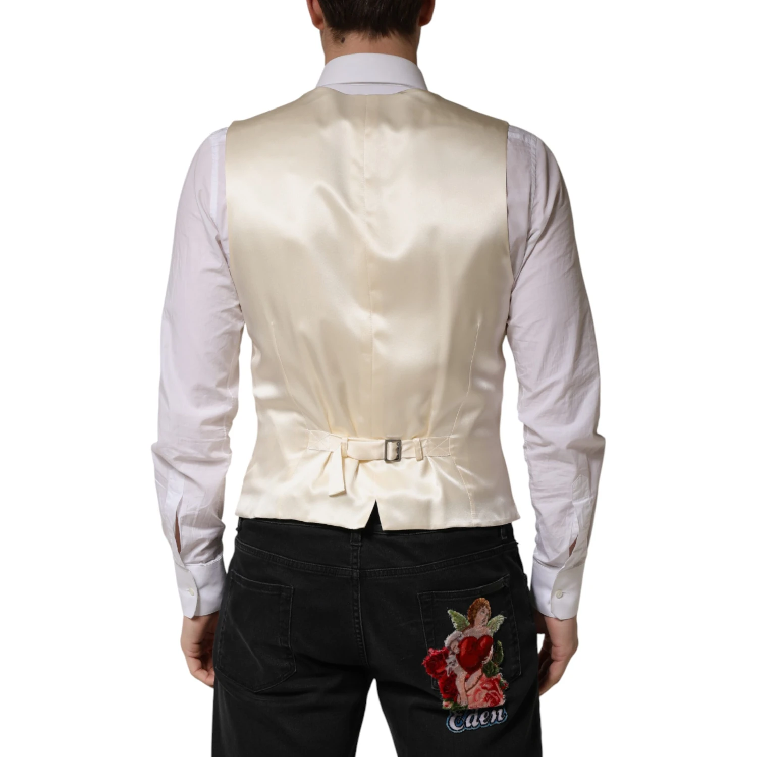 Beige Stripes Wool Dress Men Waistcoat Vest