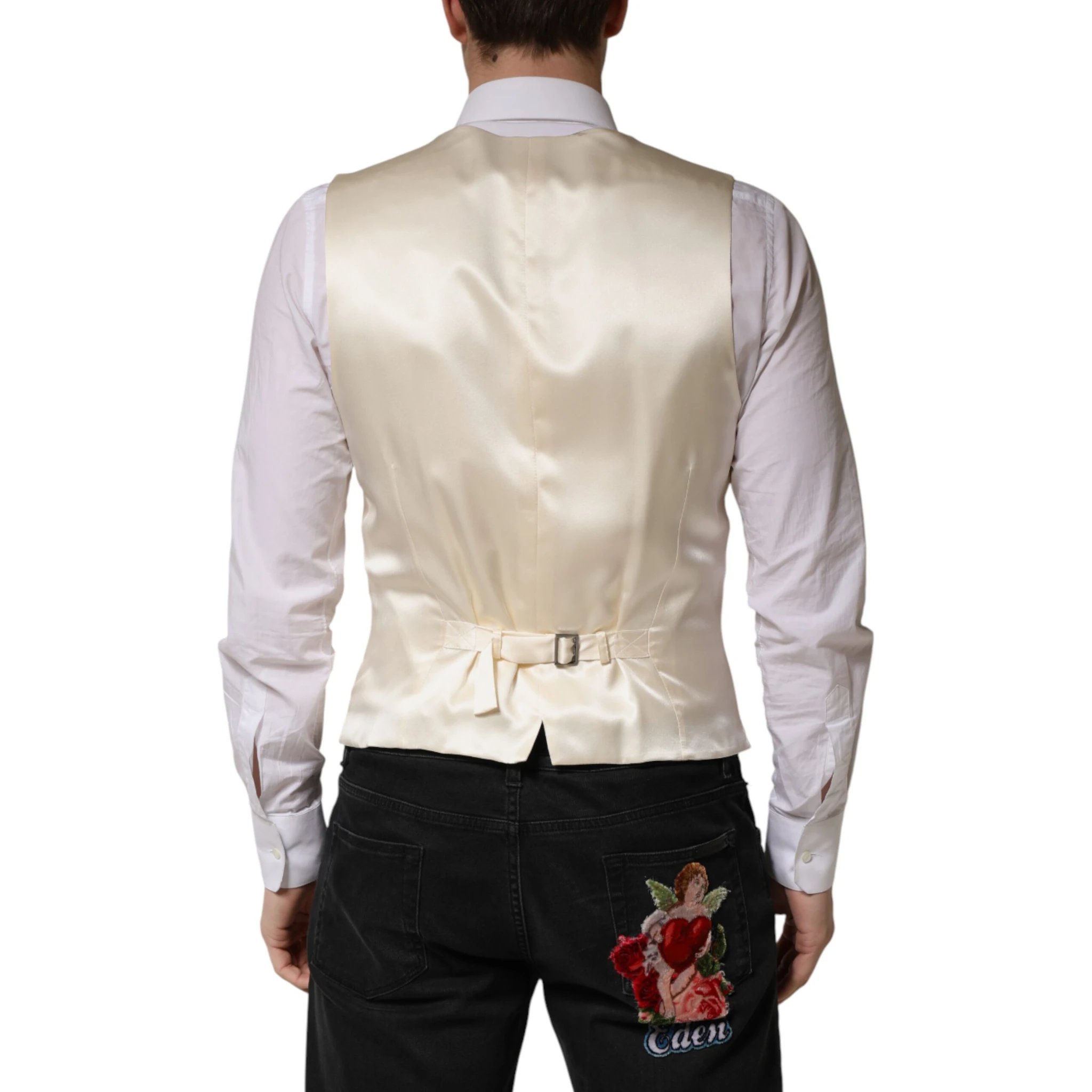 Beige Stripes Wool Dress Men Waistcoat Vest