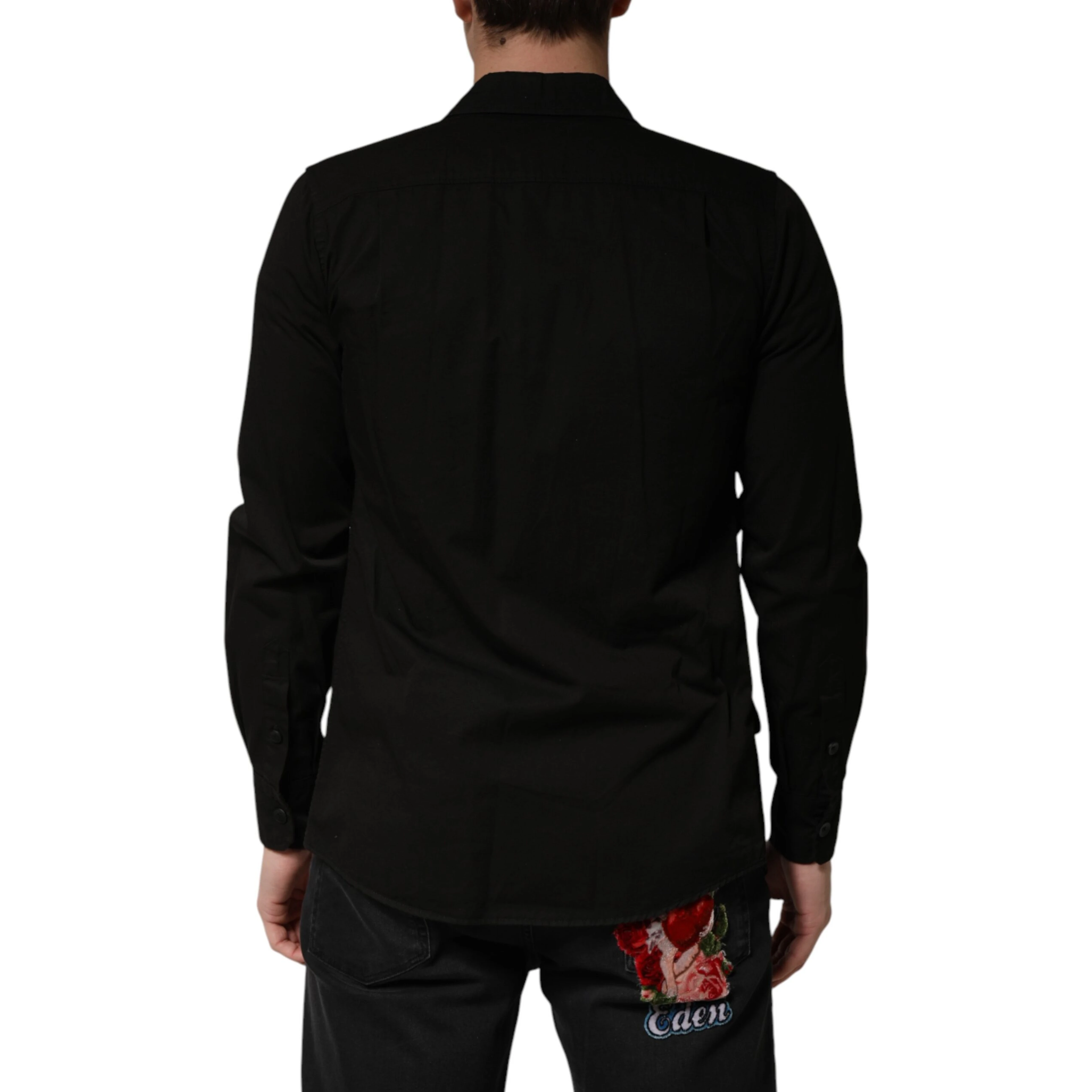 Black Cotton Collared Men Button Down Shirt