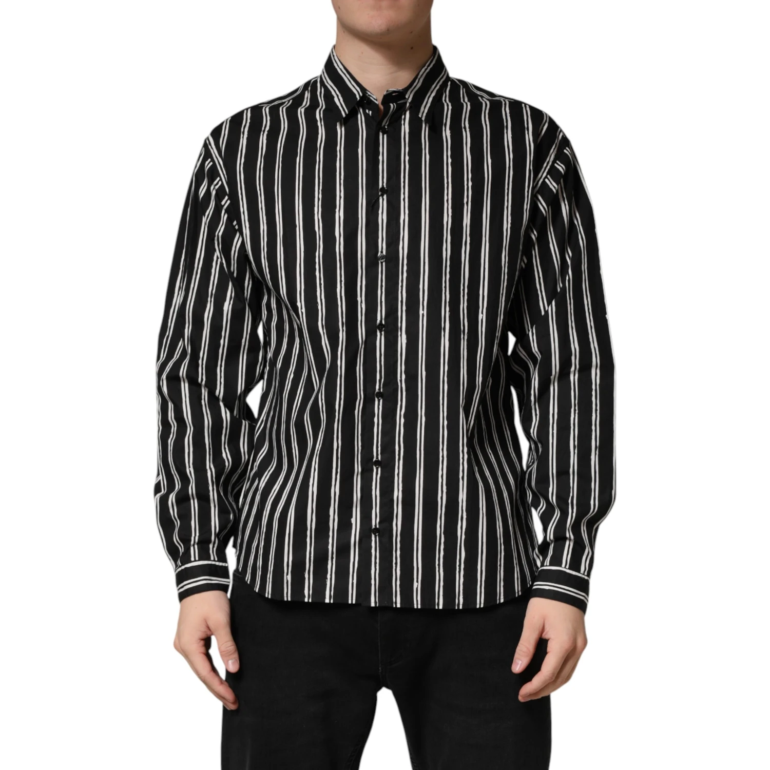 Black Stripes Cotton Men Formal Dress Shirt
