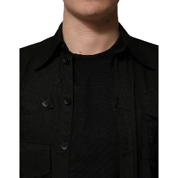 Black Cotton Collared Men Button Down Shirt